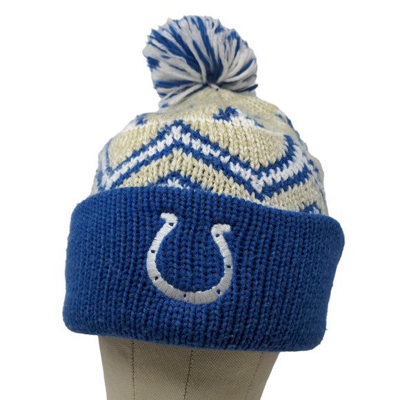 Reebok NFL Team Apparel Knit Beanie Hat Indianapolis Colts Blue Cream OSFA - Picture 1 of 12